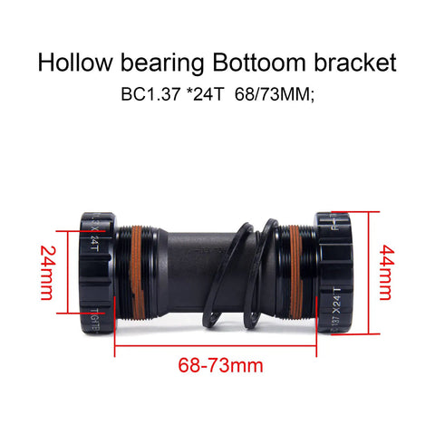 Hollow Integrated 170mm MTB Crankset With 104BCD bottom bracket, BC1.37x24T size, showing measurements, chrome moly steel spindle