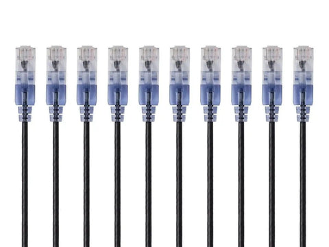 10 blue SlimRun Cat6A Ethernet Patch Cable 1ft Snagless RJ45 UTP 550MHz 10G Bare Copper 30AWG for data centers