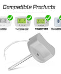 Front view of discharge air temperature sensor replacement with gray plastic housing and two white leads