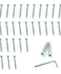 Heavy Duty M5x50 Hex Socket Countersunk Self Tapping Cabinet Screws Set For Woodworking And Furniture DIY 30 Pack Include Confirmat And Machine Screws Durable Hardware Kit For Cabinets Decor And Home Projects, including L-wrench and screws displayed.