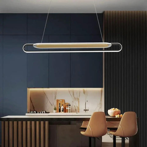 Long Ring Pendant Light With Acrylic Shade, Modern LED Ceiling Hanging Lamp For Living Room and Kitchen over dining area