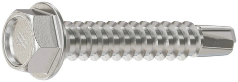 No Nonsense Heavy Duty Workhorse Self Drilling Hex Washer Head Screws With Sharp Number Three Drill Points Tapping Threads And Indented Heads Box Of One Hundred Bullet Proof Stainless Steel Fasteners