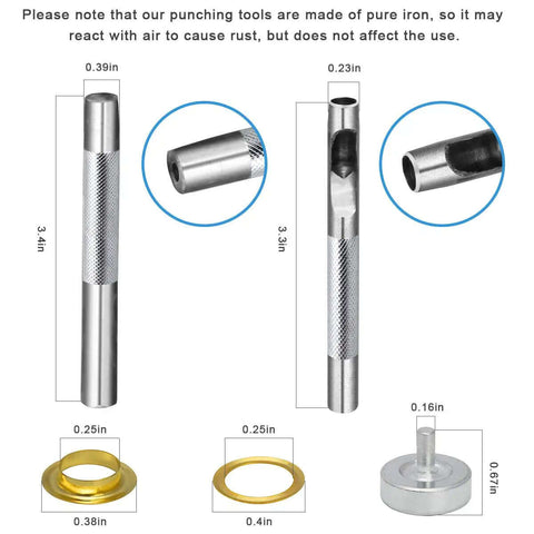 One Quarter Inch Grommet Kit 200 Piece Set With Durable Metal Eyelets And Tools In Gold Silver Black Bronze For Leather Craft