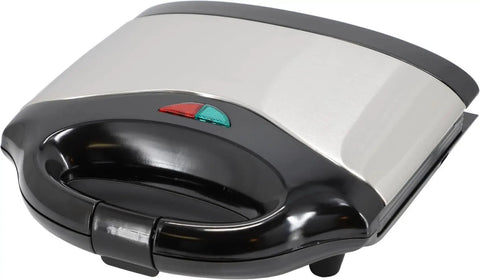 Dude, this killer Compact 750W Electric Nonstick Sandwich Maker And Panini Press Grill showing sleek black and silver design.