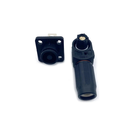 Beefy 400A Battery Power Connector Rock Solid High Current Plug Socket IP67 Waterproof Right Angle Quick Disconnect Terminal For 150Mm2 Cables 1500V Rated Smooth Swap Gear Black, featuring angled connectors.
