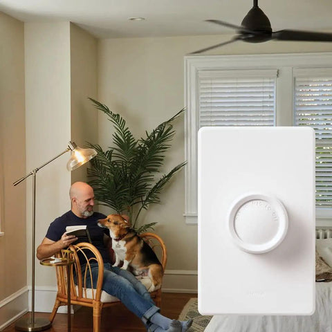 Rotary On Off Fan Speed Controller for 3 Gang Wall Plates With Flush Mount and No Visible Screws, Includes White and Ivory Knobs, Ideal With Traditional Dimmers and Switches, Oversized Design Hides Gaps for Secure Clean Install, white 3-gang wall plate with rotary knob