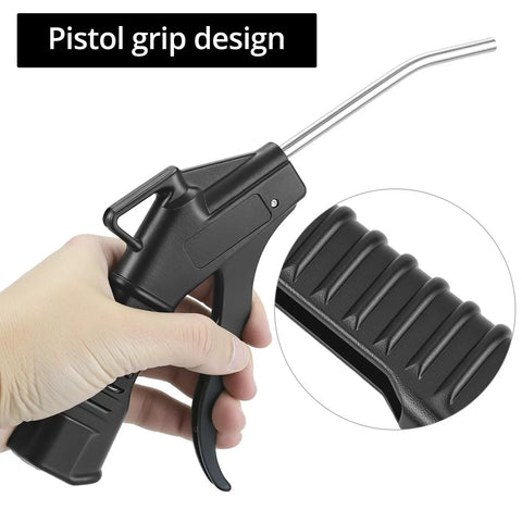 Eight Piece Heavy Duty Pistol Grip Air Blower Gun With Angled Nozzle, showing ergonomic pistol grip handle design for ease of use.