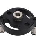 Pro Grade Self Centering Doweling Jig With Eight Precision Drill Bushings And Hole Punch Locator For Smooth Wood Assembly Built Tough From Rust Proof Aluminum Alloy For Hassle Free Dead On Results Black, top view of the jig component.