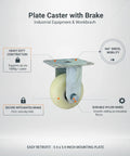 Image of Heavy Duty Plate Caster With Brake 5.9 X 5.9 Inch Plate Mount For Industrial Equipment And Workbenches Nylon Swivel Wheel