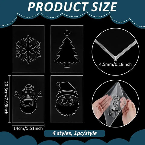 Top Tier Christmas Acrylic Lantern Templates Set Of Four Featuring Santa Claus Pine Tree Snowman And Snowflake Router Cutters size 14cm by 20.3cm.