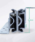 Close-up of Beefy Heavy Duty Drawer Slides with ball bearings, full extension steel guides for 130 kg load, dimensions shown.