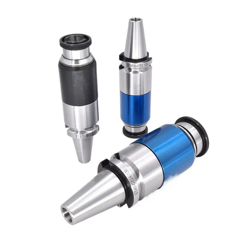 Heavy Duty Tapping Chuck With Floating Retractable BT40 Collet System For CNC Milling Machines showing three collet holders in stainless steel finish.