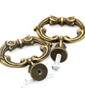 6 Sets Distressed Antique Brass Vintage Cabinet Pulls With Drop Ring Handles, zinc alloy, 1.9x1.8 inch, focus on hardware detail