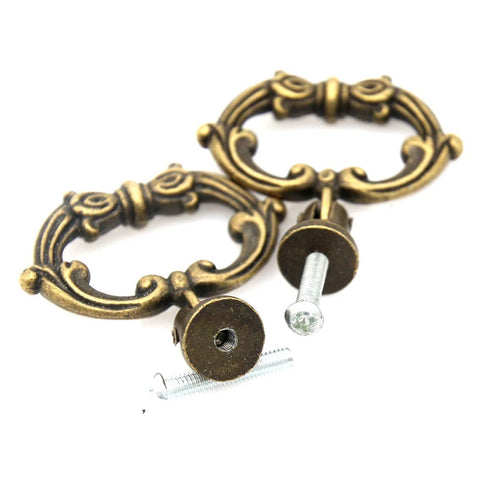 6 Sets Distressed Antique Brass Vintage Cabinet Pulls With Drop Ring Handles, zinc alloy, 1.9x1.8 inch, focus on hardware detail