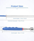 Extendable Magnetic Pickup Tool dimensions with cushioned grip handle, shown in blue, 30 inch telescoping stainless steel stick.