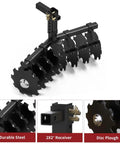 Heavy Duty 32 Inch Disc Plow Harrow For ATV Tiller shown with 8 durable discs and 2-inch receiver for lawn tractors