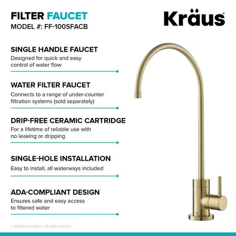 Hella Durable Standalone Kitchen Water Filter Faucet In 100 Percent Lead Free Brass With A Slick Spot Free Antique Champagne Bronze Finish for fresh filtered drinking water, showcasing a sleek design.