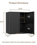 Slick Fluted Black Bathroom Wall Cabinet With Two Doors, Space Saving Wall Mount Shelf dimensions 23.6x11.8x23.6 inches