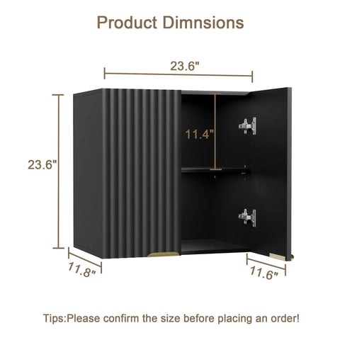 Slick Fluted Black Bathroom Wall Cabinet With Two Doors, Space Saving Wall Mount Shelf dimensions 23.6x11.8x23.6 inches