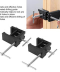 Professional Cabinet Face Frame Clamps equipped with exact drill guides, showing integrated drilling for precise fitting.