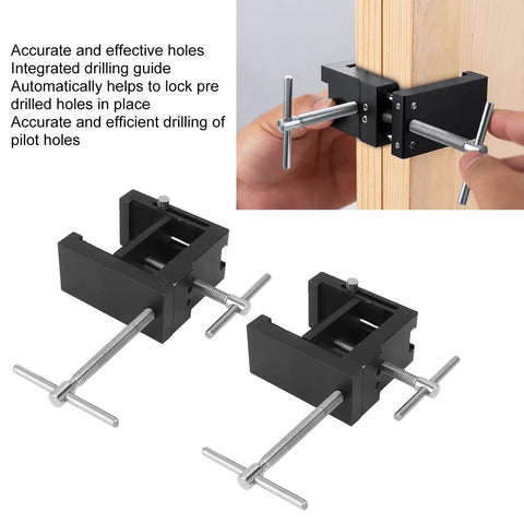 Professional Cabinet Face Frame Clamps equipped with exact drill guides, showing integrated drilling for precise fitting.