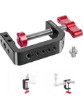 Built Like A Tank Aluminum Desk Camera Mount With Wide C Clamp Heavy Duty Table Rig for DSLR Video Cameras, close-up of clamp.