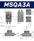 Technical drawing of Pneumatic Rotary Cylinder Double Acting Air Table Actuator MSQA3A showing dimensions and ports
