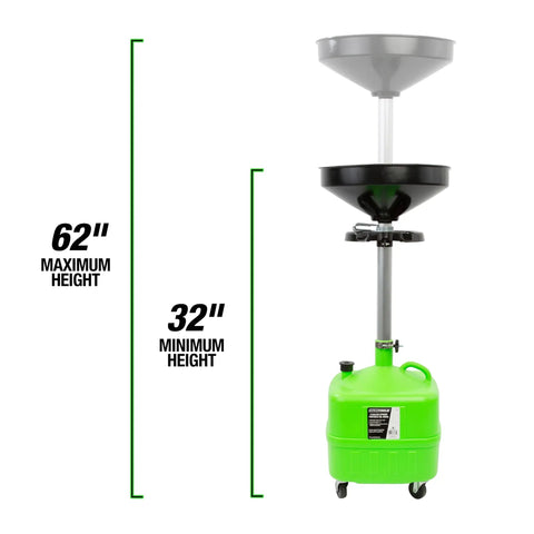 9 Gallon Oil Drain Pan With 17 Inch Funnel, Adjustable Height From 32 To 62 Inches, Portable Oil Change Container For Cars