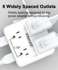 Knockout Ten Foot Extension Cord With Eight Separate Outlets And Four Fast USB Charging Ports Including Two USB C Plugs compact power strip with widely spaced outlets.
