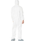 Back view of Disposable Tyvek Coverall Suit With Elastic Wrists Boots And Hood White X Large Front Zipper Serged Seams