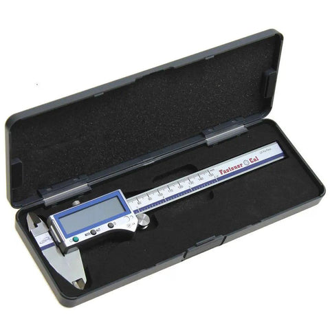 Digital Caliper For Fasteners With Inch Metric And Fraction Readouts, IP54 Electronic Caliper in open case showing display and scale