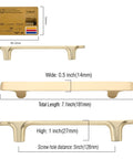 Brushed Gold Cabinet Pulls Pack Of 10, 5 Inch Hole Centers, Zinc Alloy And Brass Construction, side and dimensions view