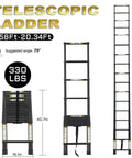 Beefy Aluminum Telescoping Ladder 20.3 Ft With Non Slip Feet For Indoor Outdoor Use Portable Extension Ladder For Housework And Outdoor Projects 330 Lb Capacity Black, folded and extended