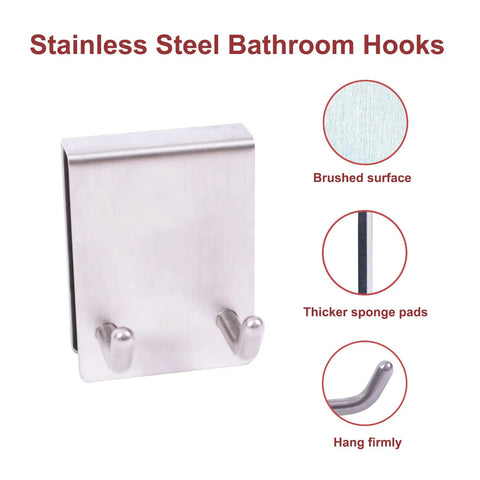 Close-up of brushed nickel over shower door towel hook with thick sponge pads and firm hang design for frameless glass bathrooms.