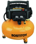 Close-up of Garage Ready 0.8 HP 6 Gallon Oil Free Pancake Air Compressor With Oil Free Pump 150 PSI Max for shop and DIY tools.