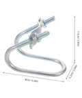 Straight Up Heavy Duty Car Roof Rack Crossbar Clamp With Quick Swap U Bolts And Mounting Brackets For Round Tubes Up To Three Centimeters detailed image of a silver U-bolt clamp, measuring 9cm with nuts.