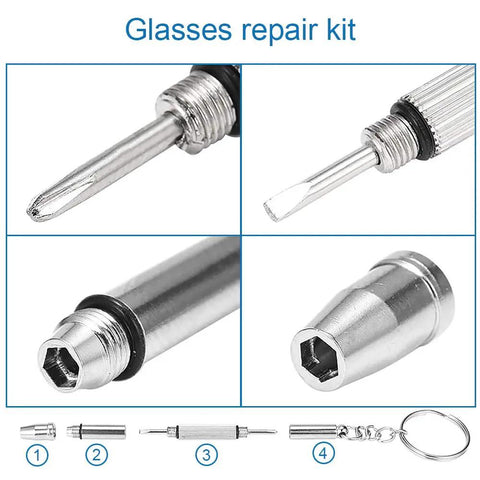 1000-Piece Stainless Steel Micro Screw Kit for Glasses Repair, includes 4-in-1 precision screwdriver with interchangeable heads