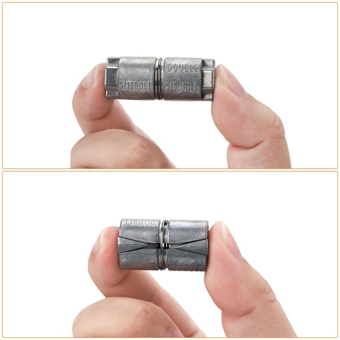 Close-up view of a 24 Pack Double Expansion Shield Anchors For Concrete Brick And Block Internal Thread One Quarter Inch Length One And A Quarter Inch External Diameter One Half Inch Zinc Alloy Heavy Duty Inside Screw Anchors.