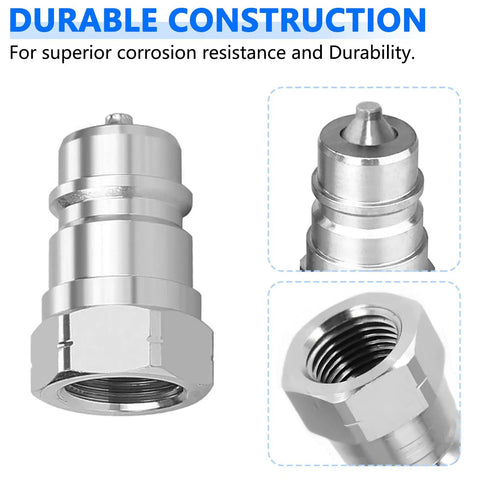 One Quarter Inch Hydraulic Quick Connect Couplers With Dust Caps ISO 7241 B Poppet Valve Pioneer Style Zero Leak