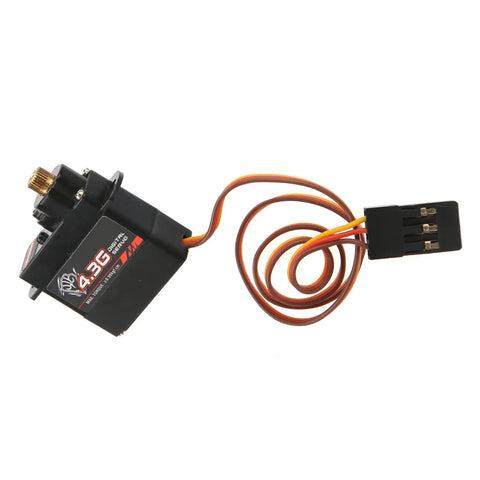 Top Shelf RC Digital Servo Kit With 4.3g Torque Reinforced Metal Gears And Quick Response Coreless Motor Upgrade For One Twenty Four Scale Builds, showing the servo and connector.
