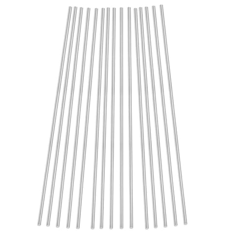Front view: fifteen 1/8 in aluminum round rods, 12 in long, 6061-T6, smooth bars