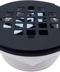 2 Inch No Caulk PVC Shower Drain With Compression Gasket And 4 And A Quarter Inch Round Grid Cover Matte Black Heavy Duty Plastic Drain Assembly Fits 2 Inch ABS Or PVC Pipes top view