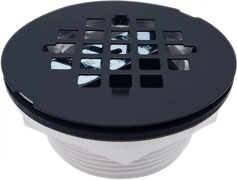 2 Inch No Caulk PVC Shower Drain With Compression Gasket And 4 And A Quarter Inch Round Grid Cover Matte Black Heavy Duty Plastic Drain Assembly Fits 2 Inch ABS Or PVC Pipes top view