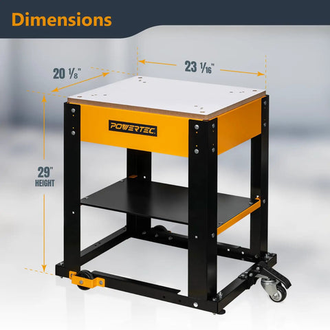 Heavy Duty Mobile Tool Stand With Wheels And Melamine Tabletop For Miter Saw Drill Press Belt Sander Bench Grinder Band Saw Scroll Saw Planer On The Go Orange Finish UT1008, front view
