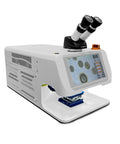 60W Pulse Laser Jewelry Spot Welder With Snazzy Touchscreen Display And Sharp Zoom Lens, viewed from the side, ready for use.