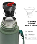Thermal Flask Stopper Replacement For Yerba Mate Drinking Convert Your Thermos Into Yerba Mate Pico Mate Stopper With High Precision Flow Red On The Go For Camping And Travel, shown with black and red stopper above green thermos.