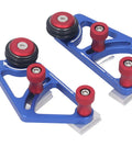 High Grade Woodworking Bearing Roller Feeder Pair Aluminum Alloy Table Saw Feeding Guide with red knobs and rollers.