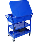 No-Nonsense Heavy Duty 20 Gallon Portable Parts Washer With Big Wheel Casters And Blazing 325 Gph Pump, Powder Coated Steel Shop Sink with lid open.
