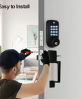 Keyless Entry Door Lock With Handle And Smart Deadbolt, Keypad Front Door Lock Set being installed, easy installation, metal build