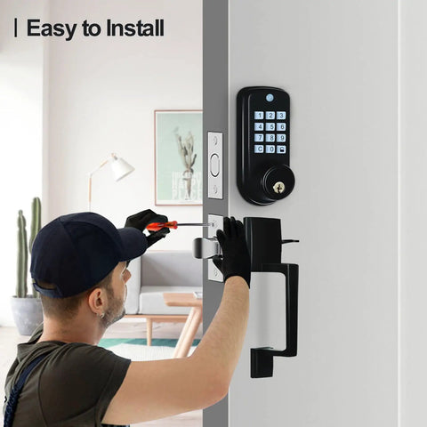 Keyless Entry Door Lock With Handle And Smart Deadbolt, Keypad Front Door Lock Set being installed, easy installation, metal build
